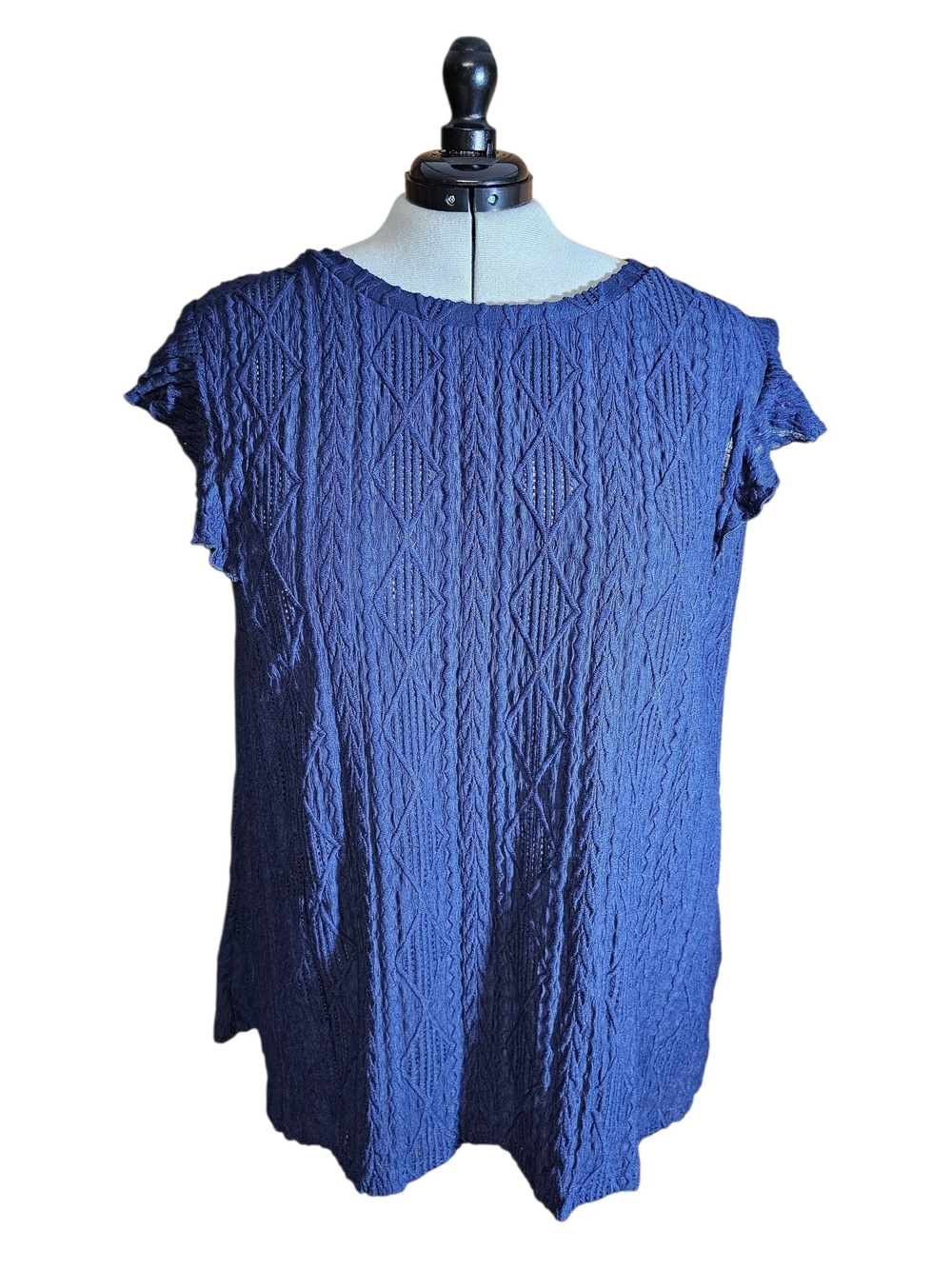 BloomChic Navy Textured Short-Sleeve Knit Top
